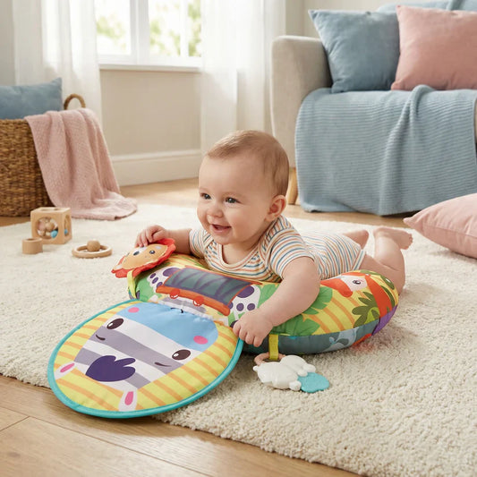 Almofada de Barriga para Bebés com Arco de Brinquedos – apoia o desenvolvimento sensorial e precoce